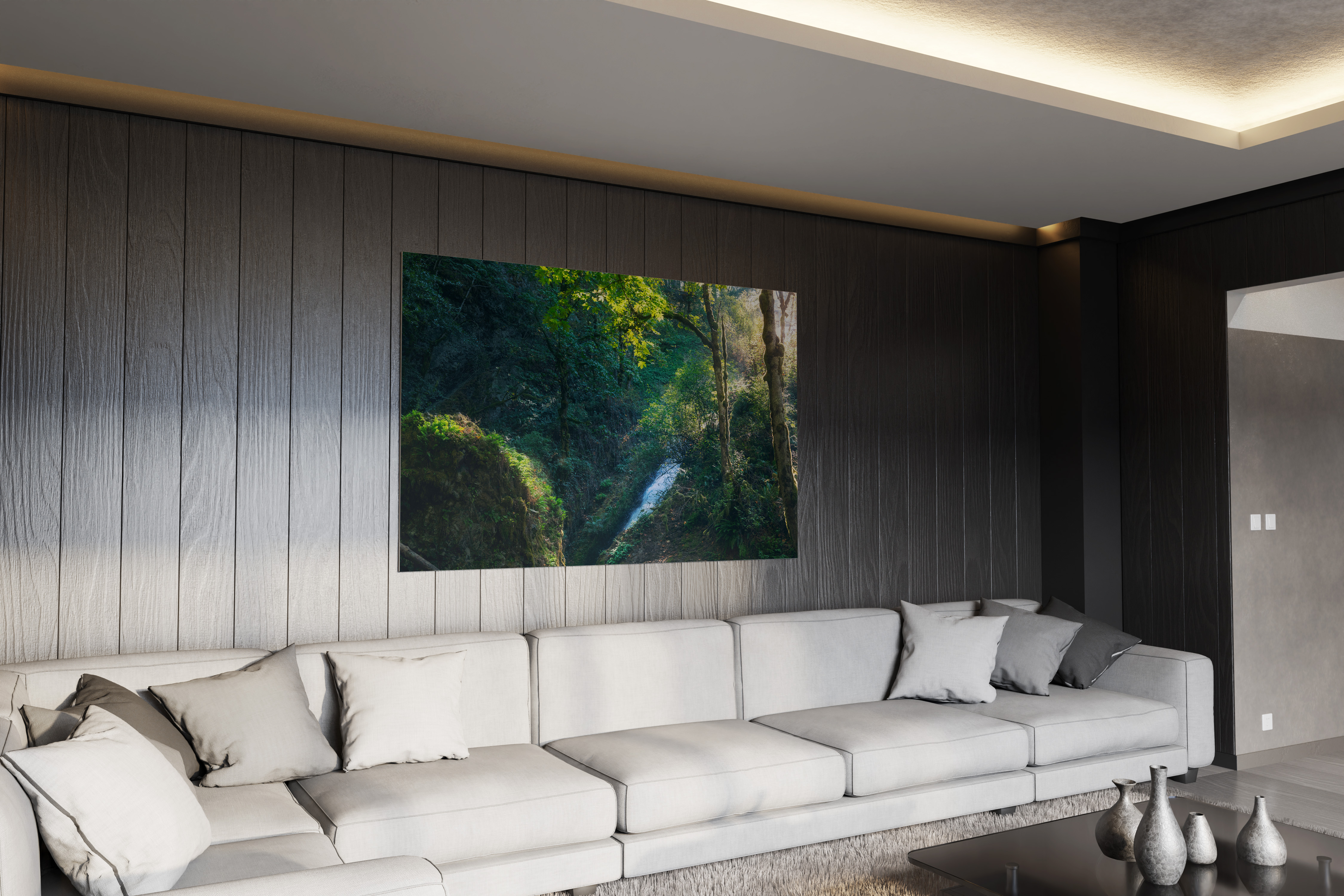Multnomah Falls Gorge canvas art in living room by Dan Sproul